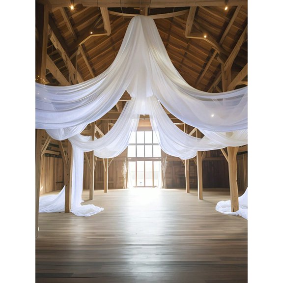 White Sheer Voile Fabric Backdrop 393 Inch Long For Wedding Home Decor