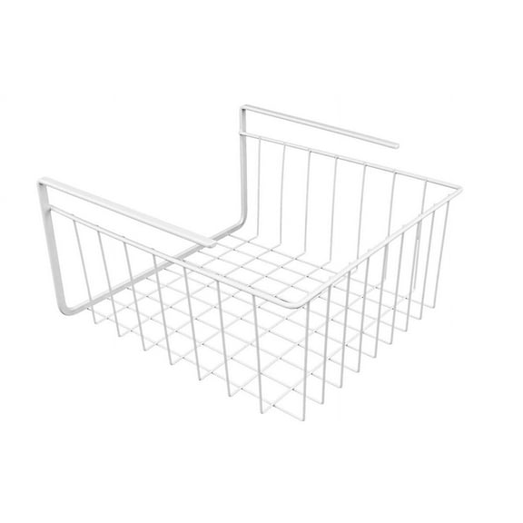 White Under Shelf Basket Hanging Under Shelf Storage Basket Under Cabinet Shelf Wire Baskets Sliding Under Shelf Organizer Space Saving Pantry Organization for Desk Bookshelf Cupboard Kitchen, 1Pack
