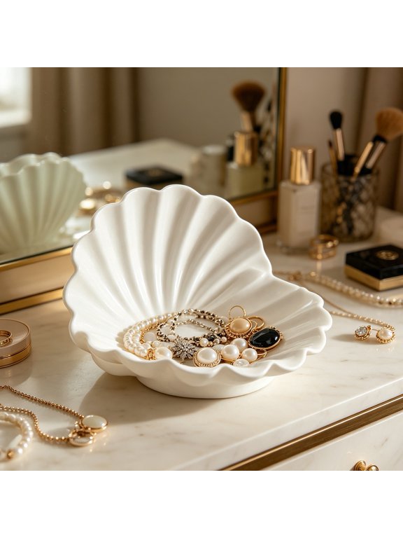 White Shell Jewelry Dish, 3D Printed Jewelry Holder, Decorative Key Dish Jewelry Tray for Rings Earrings Necklaces