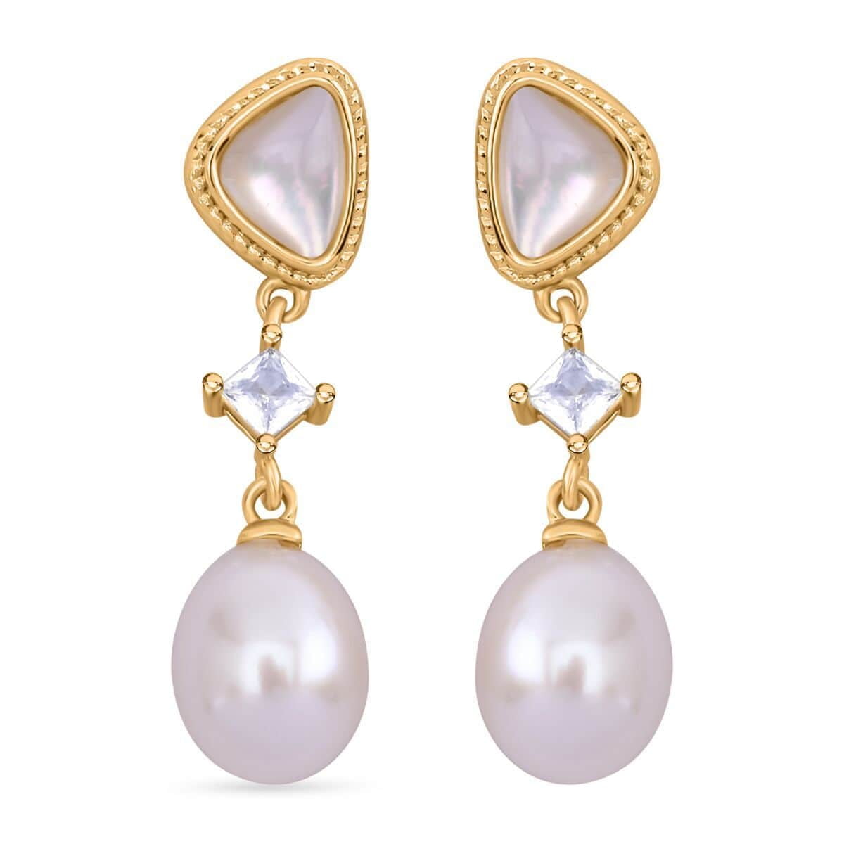 SHOP LC White Shell Pearl Multi Gemstone Square Goldtone Earrings for Women Jewelry Ct 0.25 Birthday Gifts