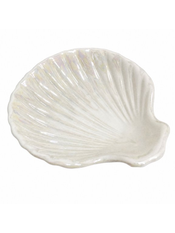 White Shell Ring Dish Ceramic Jewelry Dish Tray, Small Trinket Plate for Home, Trinket Dish for Rings Necklaces Earrings Keys, Gift for Sister Wome