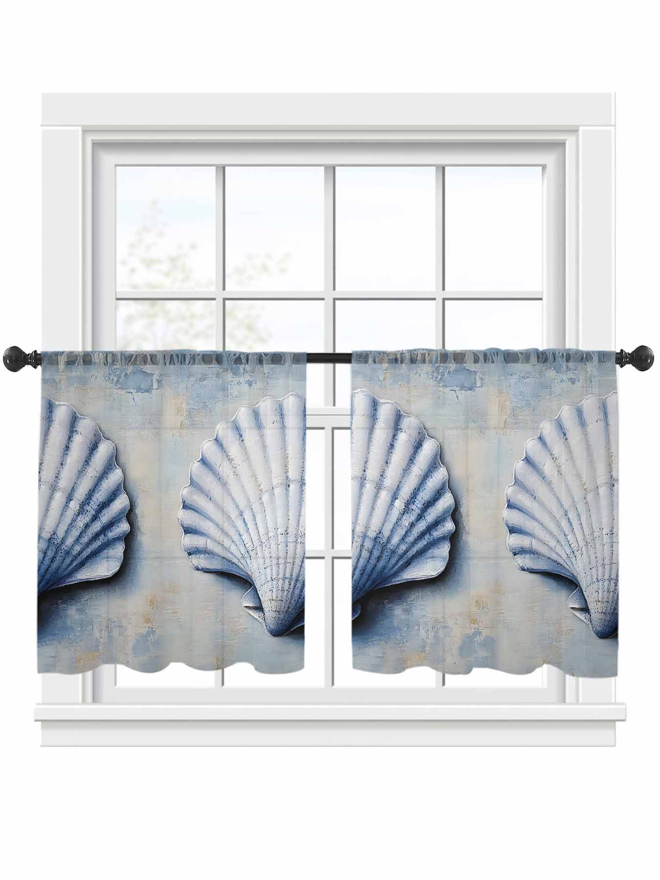 White Shell Sheer Curtains 54 Inch Long 2 Panels, Ocean Seashell Simple ...