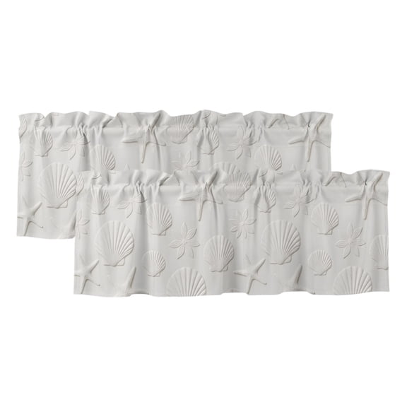 White Shell Starfish 2 Panels Kitchen Valance, Summer Beach Ocean Shells Embossed Texture Curtains Valances for Small Windows Rod Pocket Window Treatments for Living Room Bedroom 42"W x 18"L