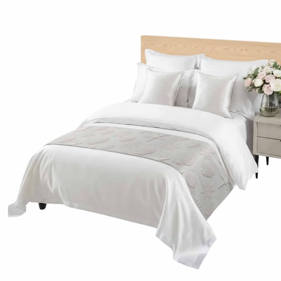 White Shell Starfish Bed Runner for Twin Size Bed, Summer Beach Ocean Shells Embossed Texture Soft Bedding Scarf Bedding Protector Slipcover Sofa Throw for Bedroom Hotel Guesthouse