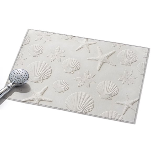 White Shell Starfish Washable Area Rug 2 x 3 ft Summer Beach Ocean Shells Embossed Texture, Soft Non Slip Rugs Stain Repellent Indoor Felt Carpet for Living Dining Room Bedroom Home Office