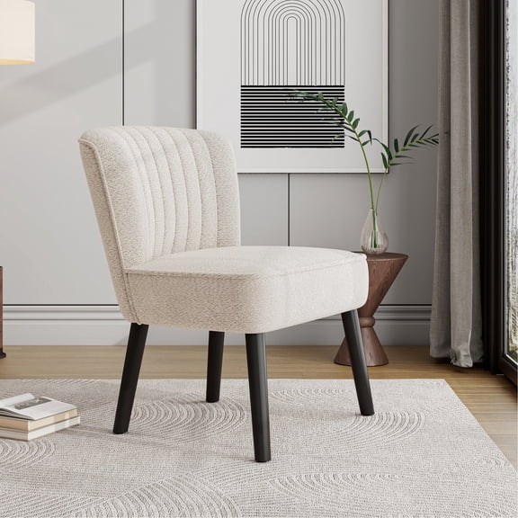 White Shellback Chair, Soft Polyester Boucle / Comfortable for Living Rooms, Durable Legs