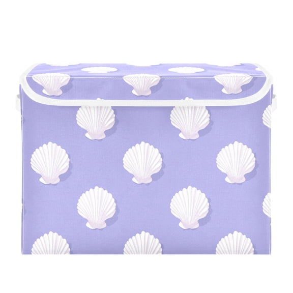 White Shells Lavender Background Foldable Storage Bins with Lids Handles Collapsible Storage Containers Tote Boxes 16.5 x 12.6 x 11.8 inches