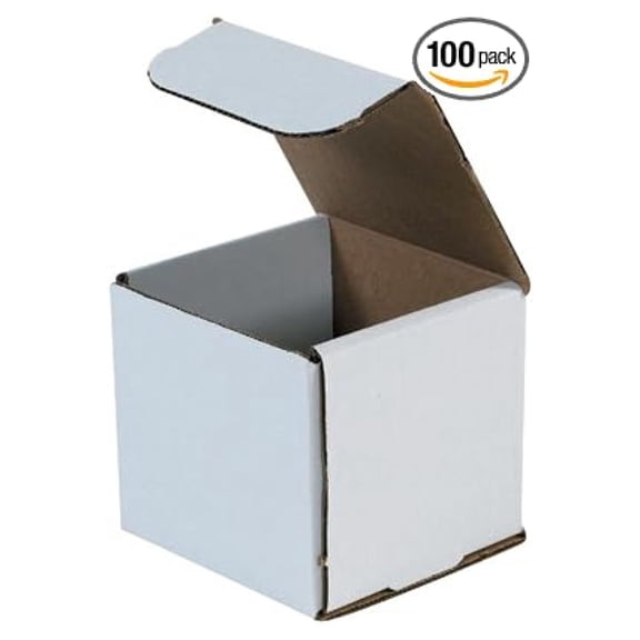 White Shipping Boxes 4x4x4 Heavy Duty, Lightweight, 4"L X 4"W X 4"H Foldable Corrugated Cardboard Mailer Boxes for Packaging Small Business Mailings Gifts Promotions Moving Box (100)