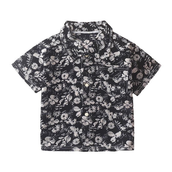 White Shirt Boys Boy's Hawaiian Shirts Boho Tropical Print Short Sleeve Button Down Beach Vacation Shirt Tops Boys Linen Shirt Beach