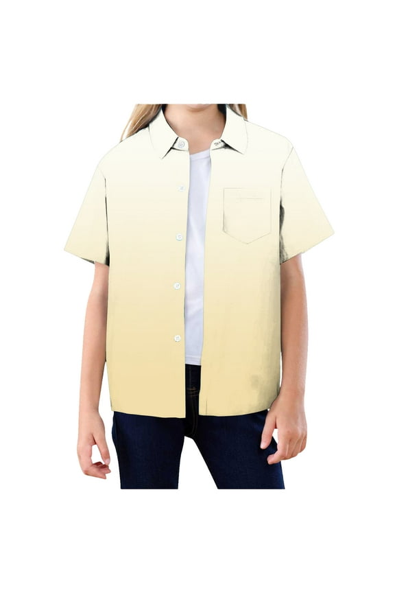 White Shirt Boys Boys' School Uniform Short Sleeve Button-Down Oxford Shirt, Chest Pocket, Breathable Fabric Dress Shirt For Boys 14-16