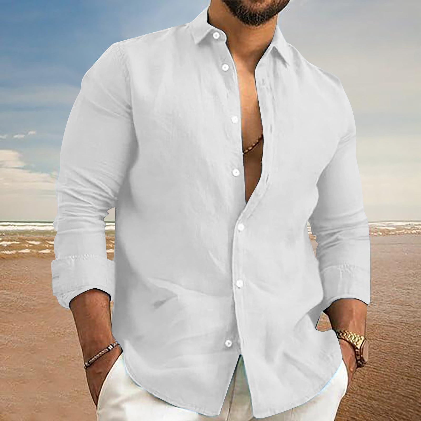 【送料無料/新品】 Cotton Dress, Shirt White Western Long Men, for Shirts Clothing
