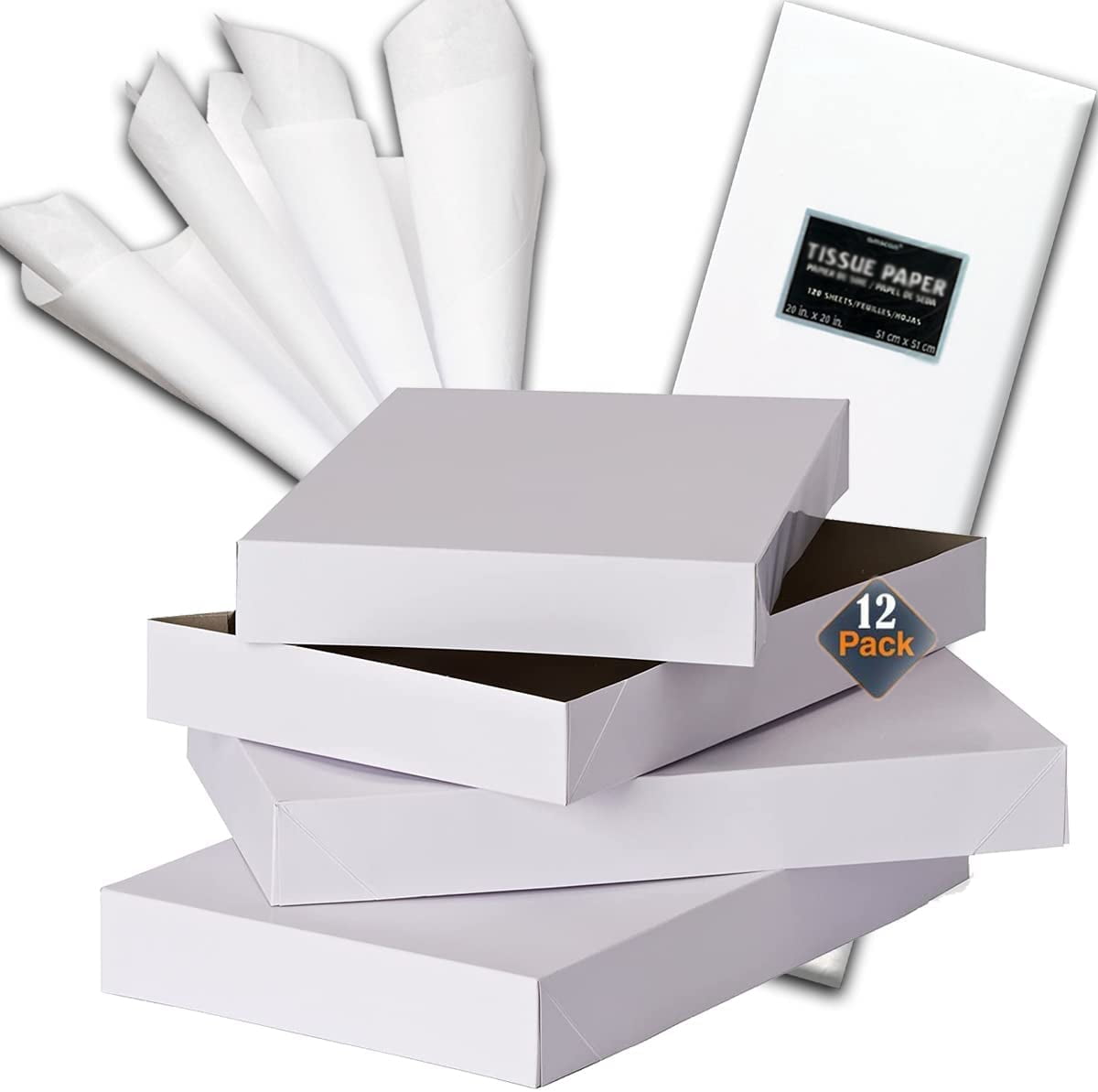 White Shirt Gift Boxes 12-Pack with 20 Tissue Sheets for All Occasions ...