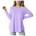thumbnail image 1 of Girls T Shirts Girls Tshirt Girls Long Sleeve Shirts Kids Curve Hem Side Slit Soft Tunic Tops T-Shirts Purple 8-9 Years, 1 of 5
