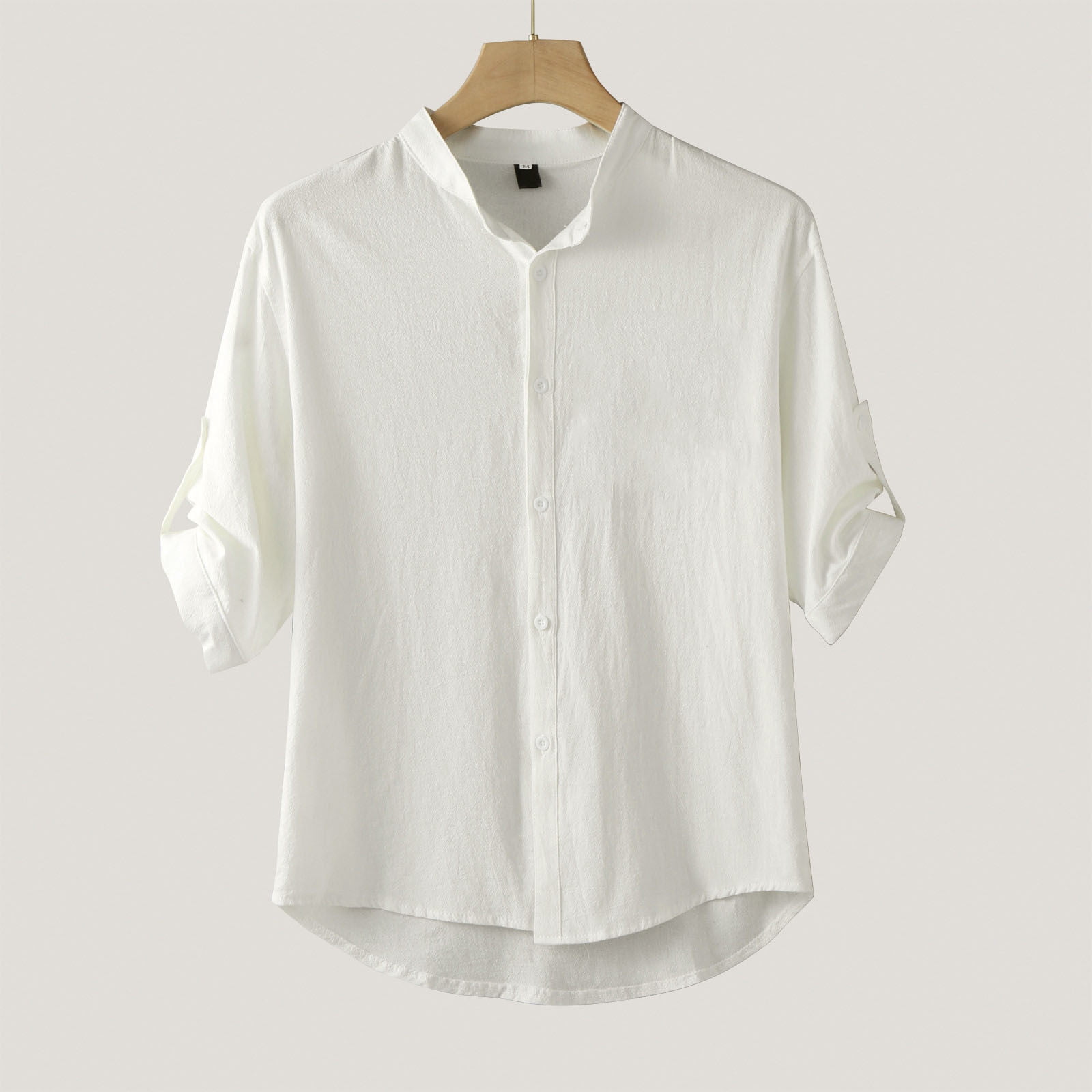 White Shirts For Men Male Turndown Collar Casual Solid Half Sleeve Cotton  Linen Shirt Button Shirt
