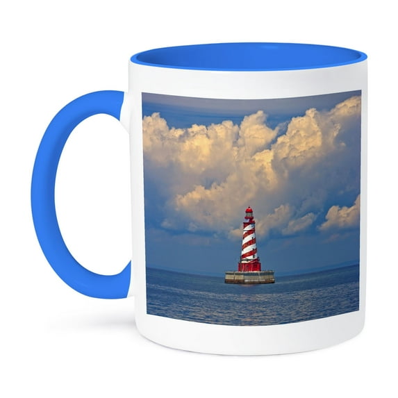 3dRose, White Shoal Lighthouse, Beaver Island - US23 JRE0008 - Joe Restuccia III, 15oz Two-Tone Blue Mug