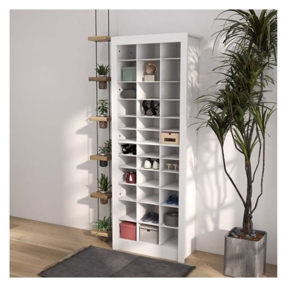 White Shoe Cabinet - 36 Pair Shoe Organizer, Large Capacity Storage for Entryway, Hallway - Adjustable Shelves, Compact Design