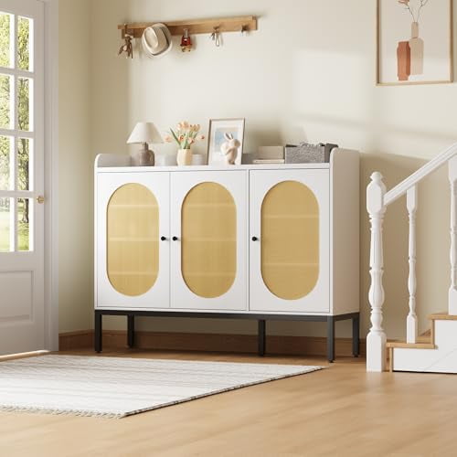 White Shoe Cabinet Storage for entryway Shoe Organizer with 3 Rattan ...
