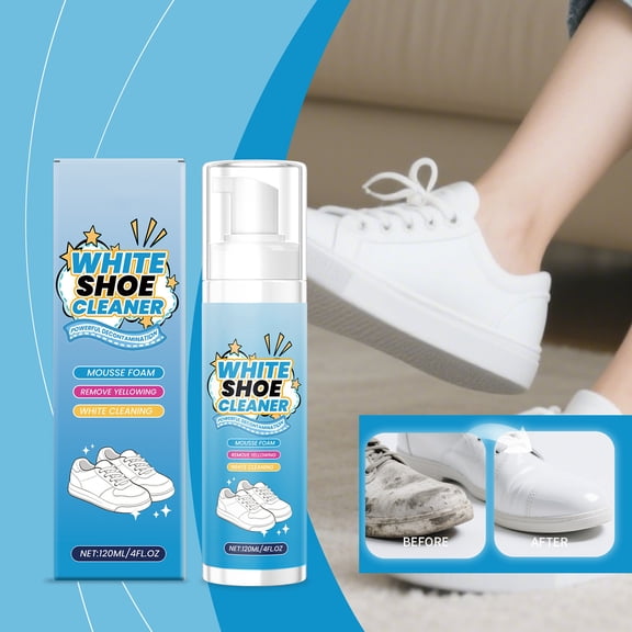 White Shoe Cleaner 120ml,Gentle Foam Removes Dirt Stains,Deep Fiber Cleaning Safe on Canvas Leather Multi-Material,Easy Application Quick Daily Maintenance for Sneakers Shoes Boots-A