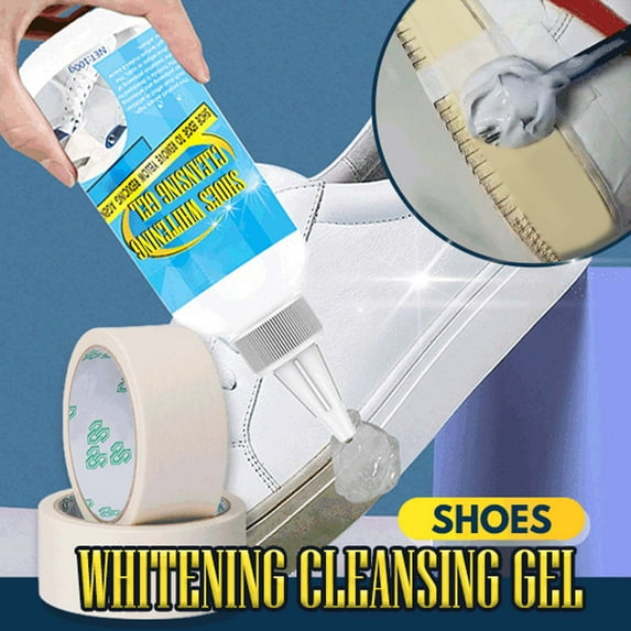 White Shoe Cleaner Gel | Whitening Agent & Brightening Decontamination for Sneakers Tennis Shoes Canvas Athletic | Removes Yellow Stains | Nozzle Applicator | 130g Bottle Treats 6-12 Pairs