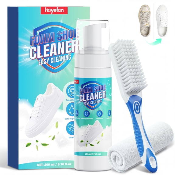 White Shoe Cleaner Kit 6.76Oz, Sneaker Cleaner With Brush & Cloth, Shoe Cleaning Kit for Removing Stain, Leather