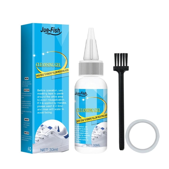 White Shoe Cleaning Agent with Brush and Masking Tape, 30ml Mild Formula for Leather and Canvas