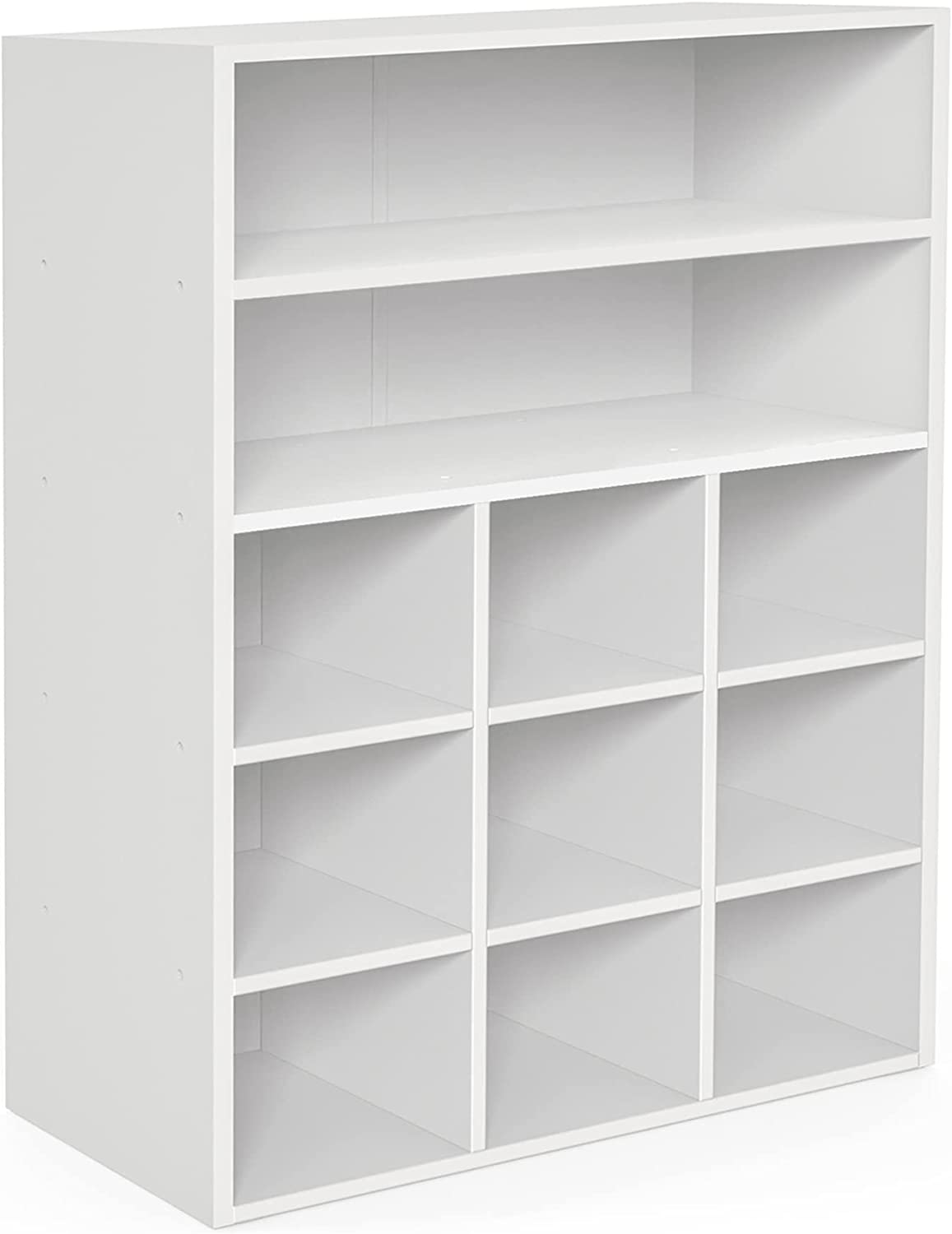 White Shoe Cubby, Stackable Wooden Shoe Rack Organizer Modern 5Tier