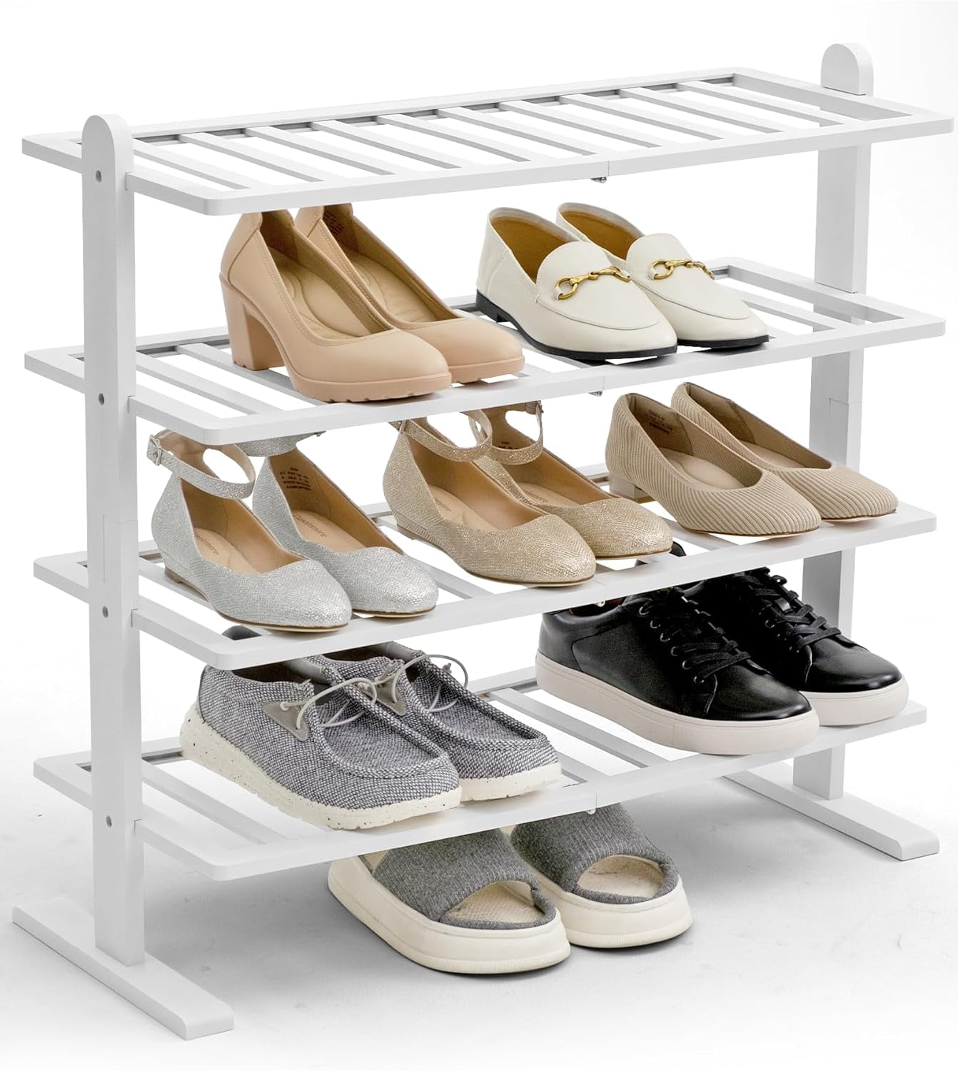 Versatile Spaces Rack White Shoe Rack, 4-Tier Bamboo Shoe Rack Organizer for Closet and ...