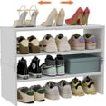 thumbnail image 1 of X-COSRACK 3-Tier Expandable Shoe Rack, White Metal & Wood Organizer for Closet and Entryway, Holds 8-16 Pairs, 1 of 8