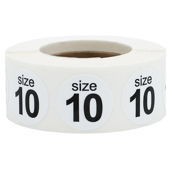 White Shoe Size 10 Circle Stickers | 0.75" Inch Round | 500 Pack