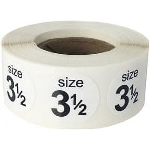 White Shoe Size 3 1/2 Circle Stickers | 0.75" Inch Round | 500 Pack