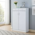 White Shoe Storage with Double Doors and Drawers Stylish