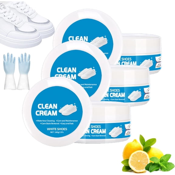 White Shoes Clean Cream,Multipurpose 5.64 oz No-Rinse Solid with Applicator Sponge,Effortless Stain Removal,Fast-Drying Formula for Active Use,Restores Brightness to Sneakers & More
