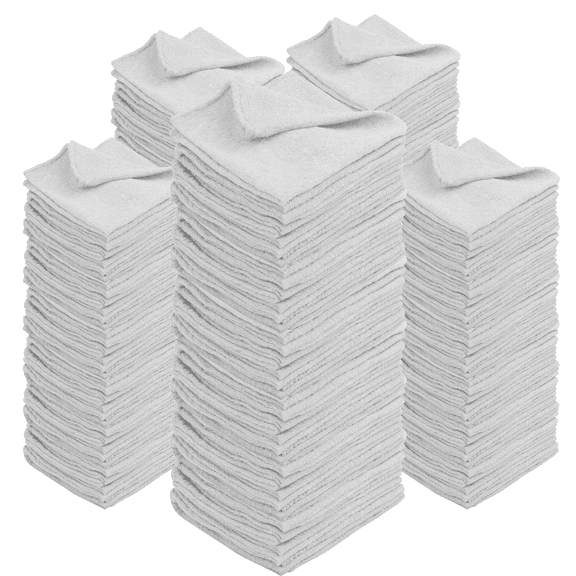 White Shop Towels 100-Pack – 12x14 Inch Cotton-Rich Cleaning Rags – Reusable, Absorbent Towels for Garage, Auto Detailing, Car Wash, Painting, and Workshop Use