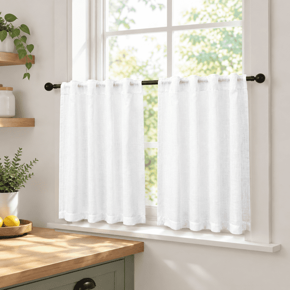 Cafe Small Window White Short Curtafor Small Bathroom Window 2 Panel Sets Kitchen Cafe ...