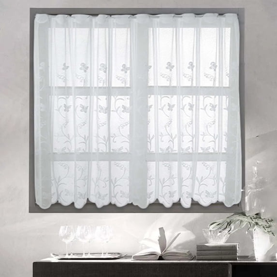 White Short Curtains for Small Windows, 1 Panel Voile Sheer Drapes 29.13x23.62 Inches, Simple Solid Bathroom Bedroom Kitchen Curtain, Privacy Semi-Sheer, By PRYESS