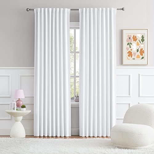 White Short Curtains for Small Windows Half Blackout Kitchen Cafe Curtains 45 Inch Length Summer Heat Insulated Room Divider for Bedroom Back Tab