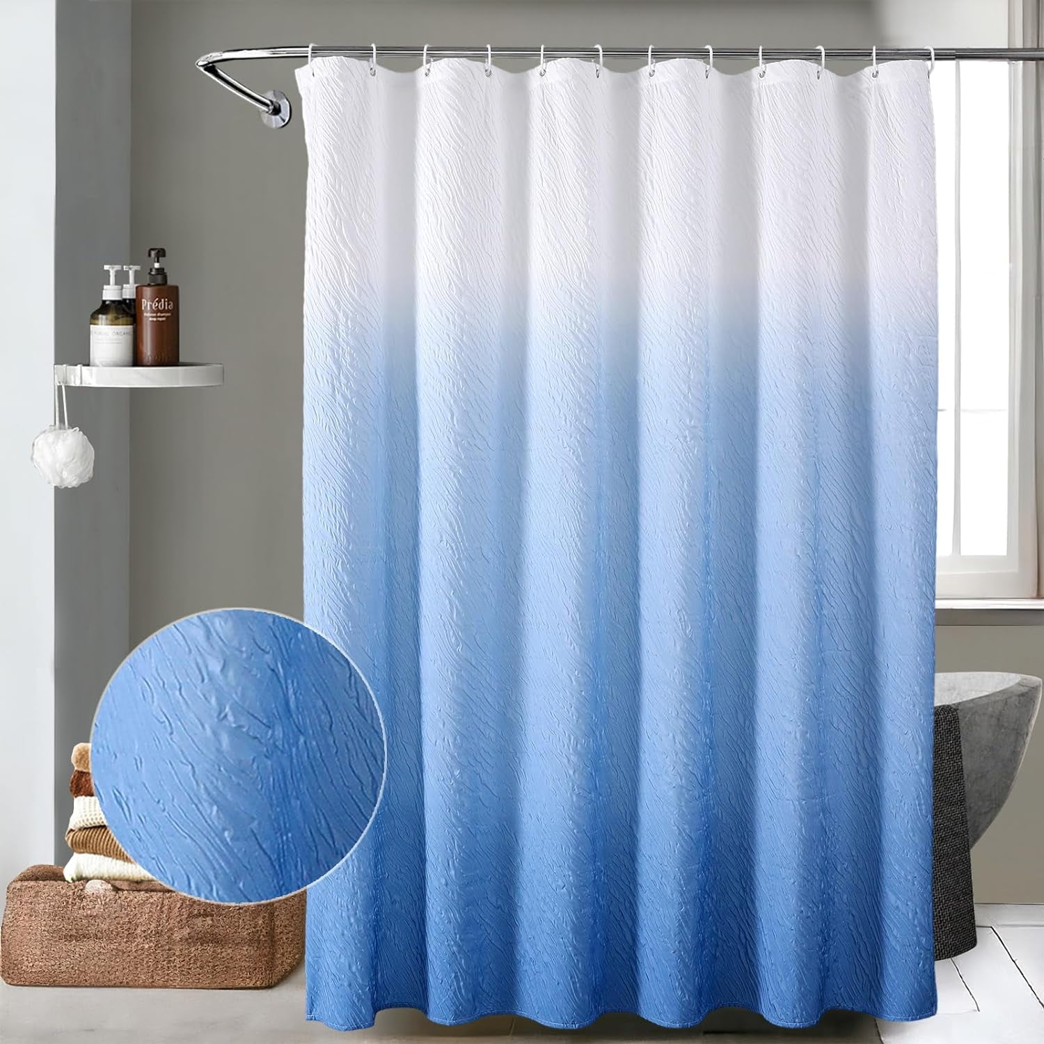 White Short Shower Curtain Set 60'' for Walk/Step in Tub with 12 Hooks