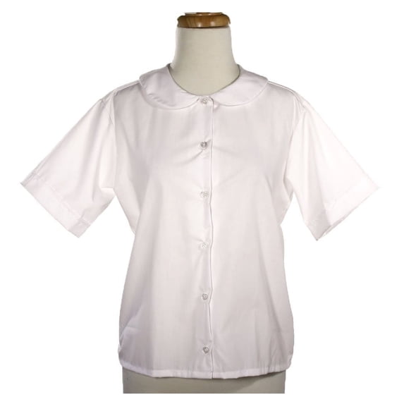 White Short Sleeve Button Up Peter Pan Collar Blouse - Adult Plus Size XXL