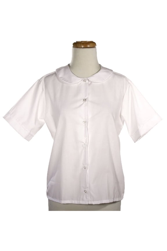 White Short Sleeve Button Up Peter Pan Collar Blouse - Adult Size XL
