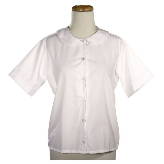 White Short Sleeve Button Up Peter Pan Collar Blouse - Adult Size XS