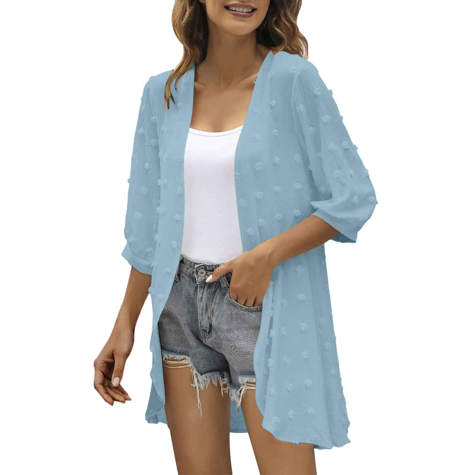 Summer Cardigans For Women Cotton Short Sleeve Cardigan Open