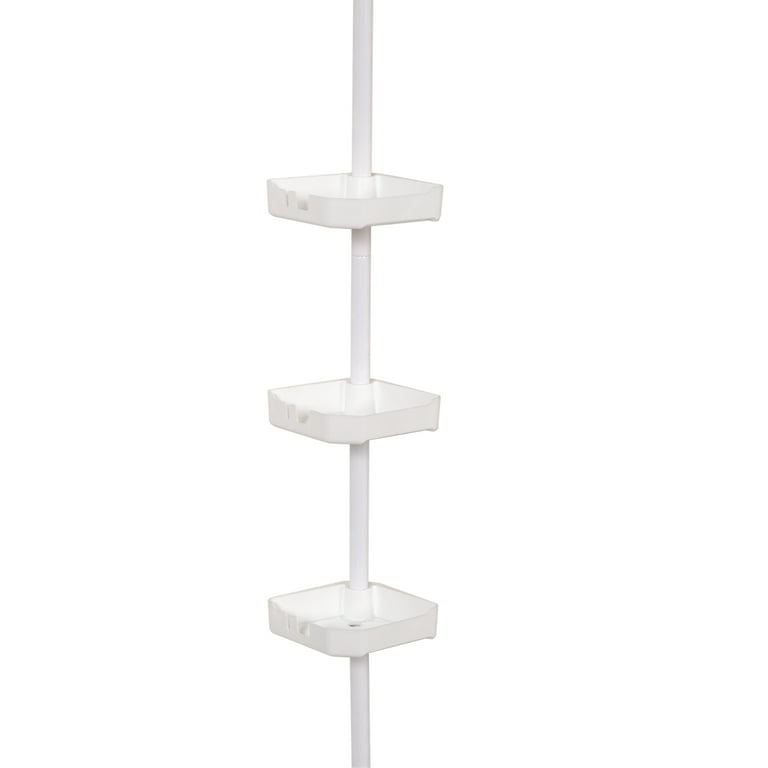 White Shower Caddy with 3 Shelves, Zenna Home Corner Tension Pole