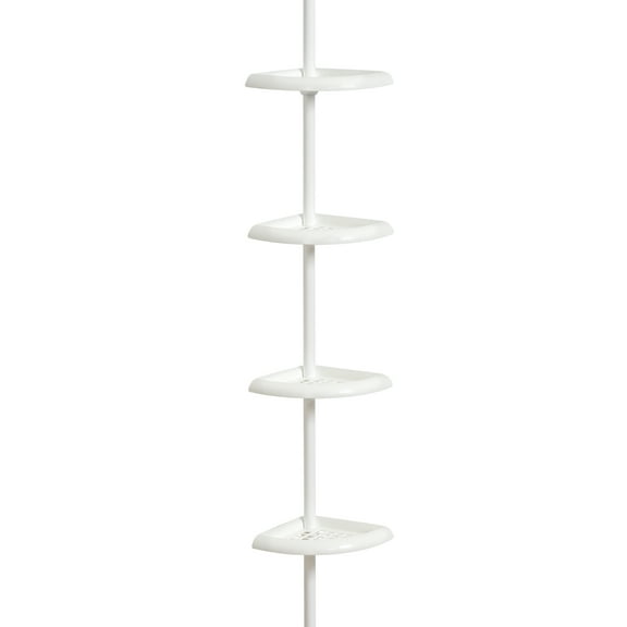 White Shower Caddy with 4 Shelves, Zenna Home Adjustable Tension Pole