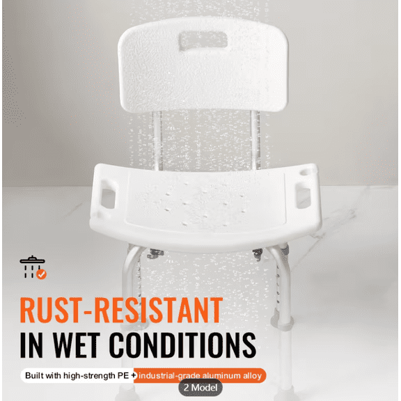 White Shower Chair for Elderly and Disabled, 400 lb Capacity Adjustable Bath Stool for Inside Shower Tub or Bathtub, Non Slip Feet and Hand Grips for Safe Transfer