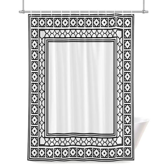 White Shower Curtain, Boho Diamond Pattern Border Rustic Southwestern Waterproof Shower Curtain Set with 12 Hooks Lightweight Bath Curtains Fabric Bathroom Decor 36x72 Inches