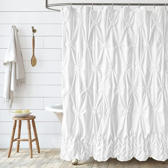 NixiYa White Shower Curtain Fabric Shower Curtain Pleat Boho Shower Curtain 72'' x 72"