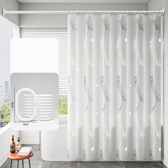 White Shower Curtain, Floral Shower Curtains for Bathroom White Sheer Shower Curtain Decor Bathroom Waterproof Shower Cutain with Plastic Hooks, 72x72in
