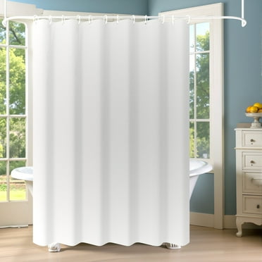 MAZBFF White PEVA Mouldproof Shower Curtain with 12 Hooks, 72"x72"