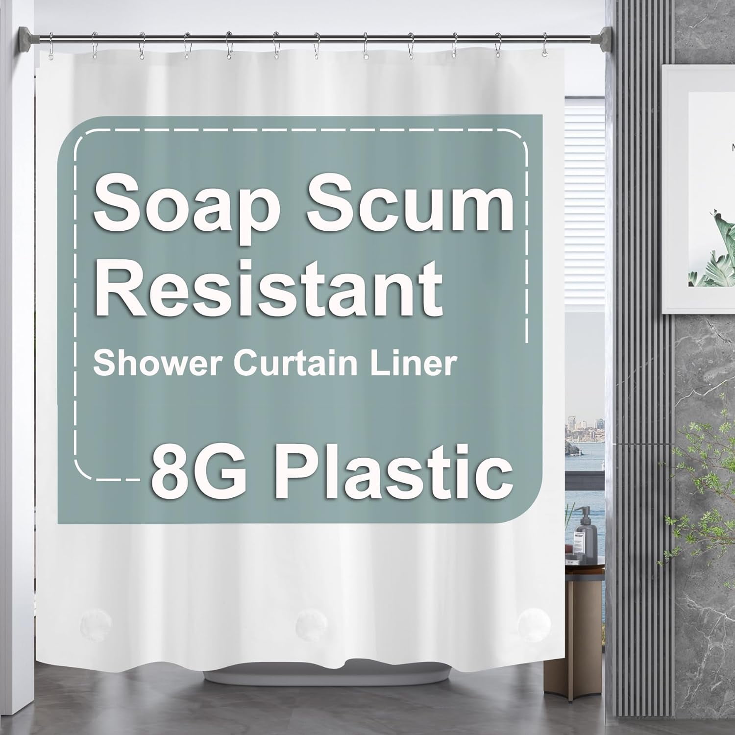 White Shower Curtain Plastic 72x72 Inches, Thick PEVA Shower Curtain ...