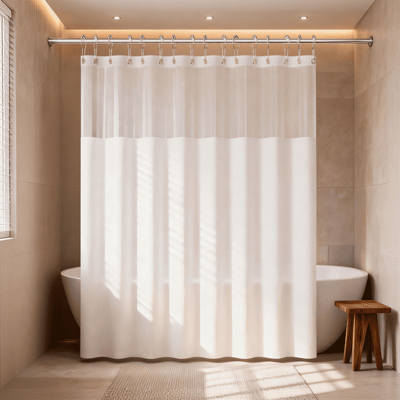 White Shower Curtain,Polyester Fiber Waterproof Shower Curtain for Bathroom,Double Detachable Bathroom Shower Curtain with Metal Hooks,72Wx72H,White